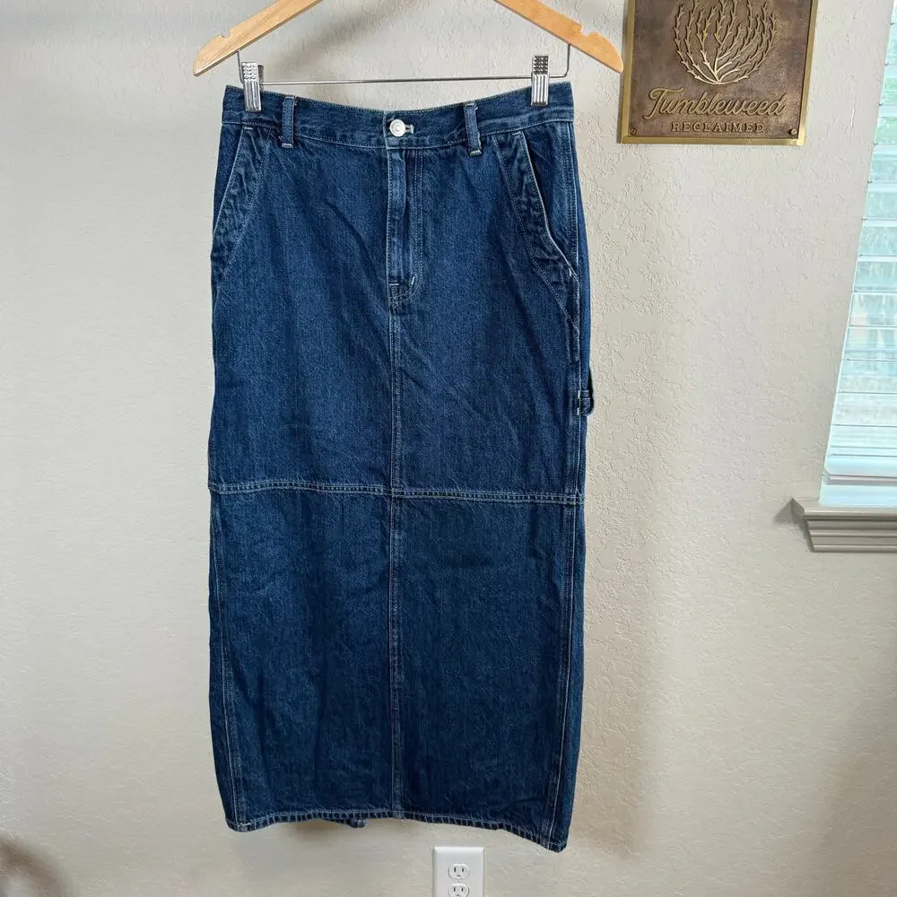 Women's Madewell Denim‎ Blue Jean Cargo Pieced Midi Skirt Size 26 Small